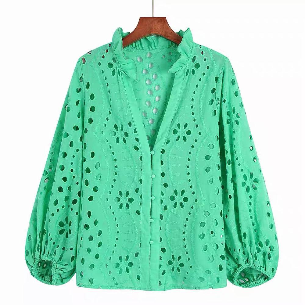 Marianna Premium Eyelet Blouse - Green