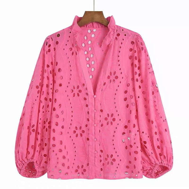 Marianna Premium Eyelet Blouse - Pink