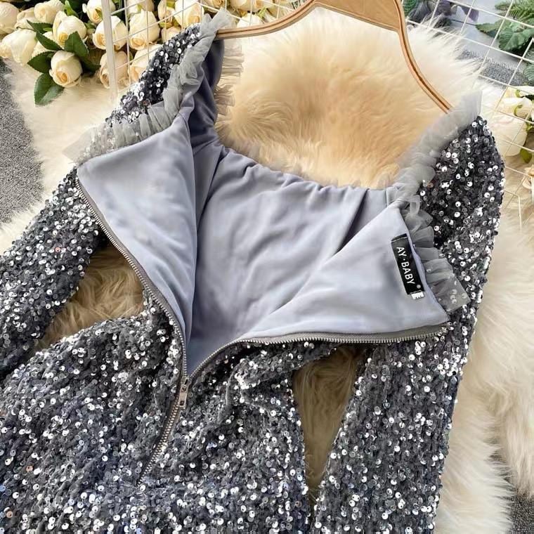 Blair Sequined Party Dress - Silver
