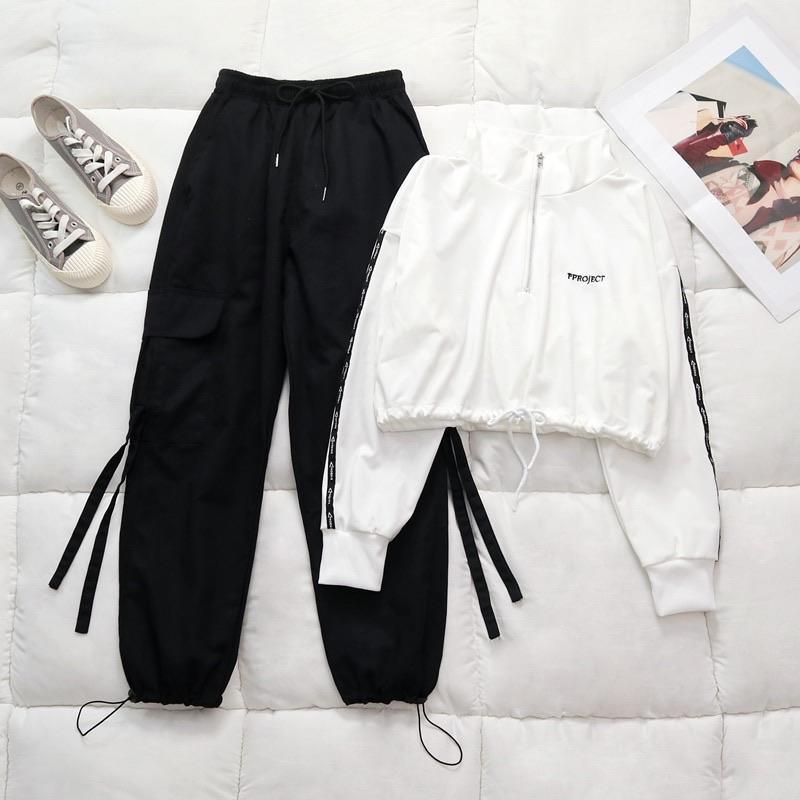 Betty Coord Sets- Full Sleeves - White top, Black Pants Set
