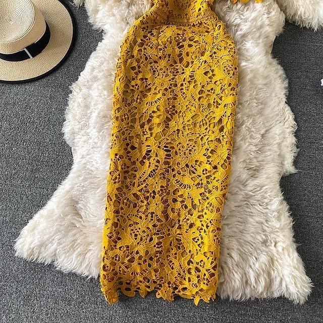 Kelly Luxury Lace Dress - Yellow