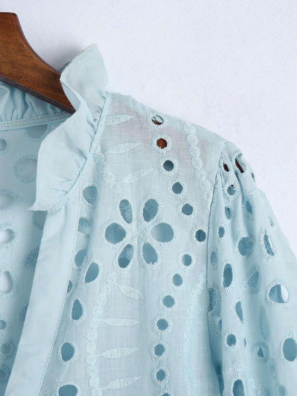 Marianna Premium Eyelet Blouse - Blue