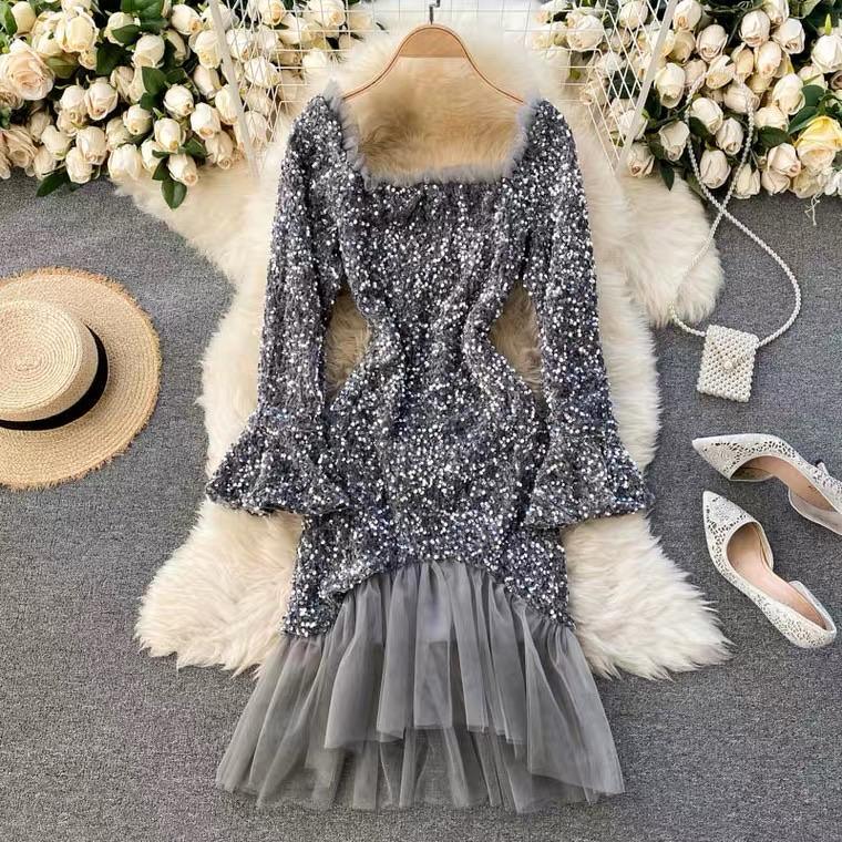 Blair Sequined Party Dress - Silver