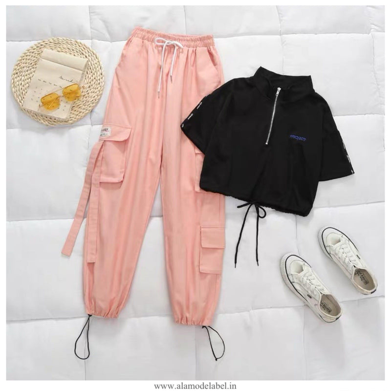 Betty Coord Sets - Black top, Peach Pants Set