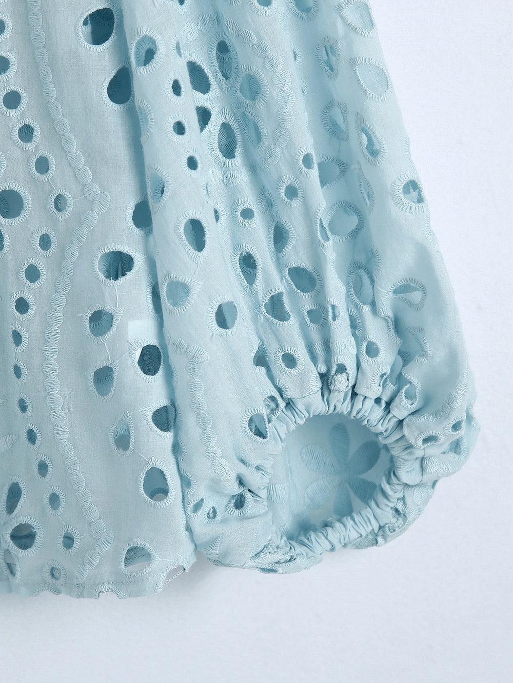 Marianna Premium Eyelet Blouse - Blue