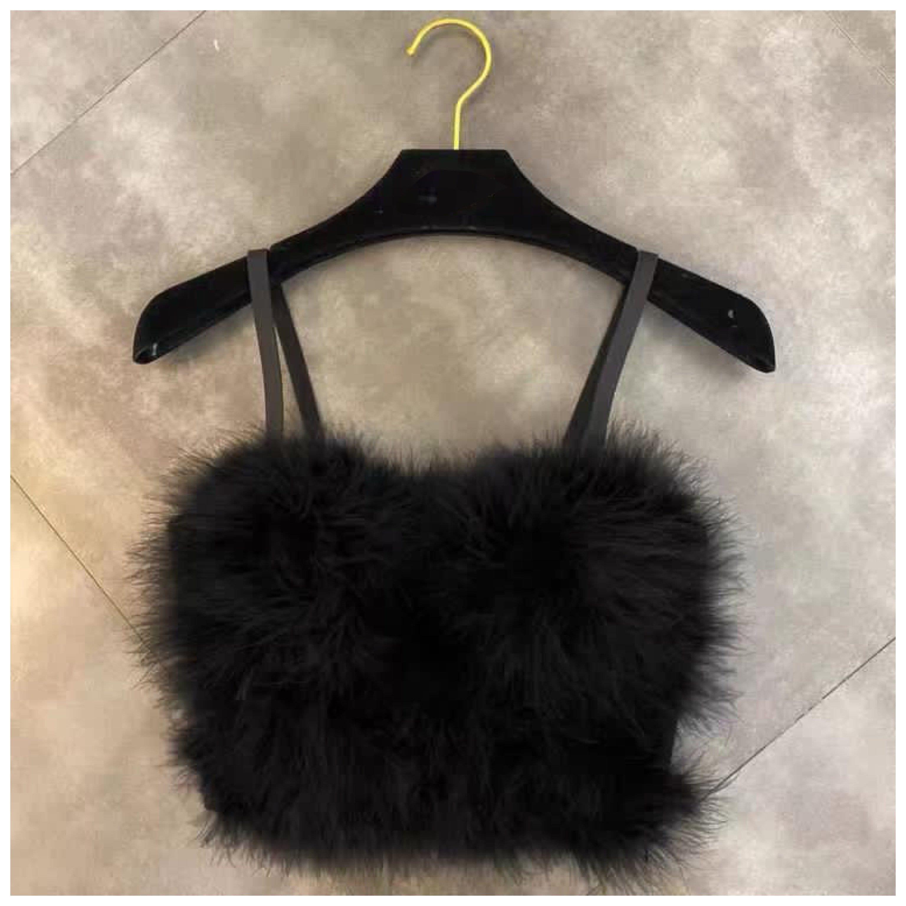 Faux Fur Bustier Tops - Black