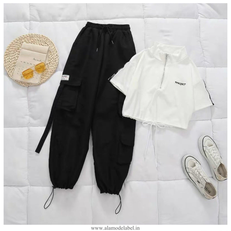 Betty Coord Sets - White top, Black Pants Set