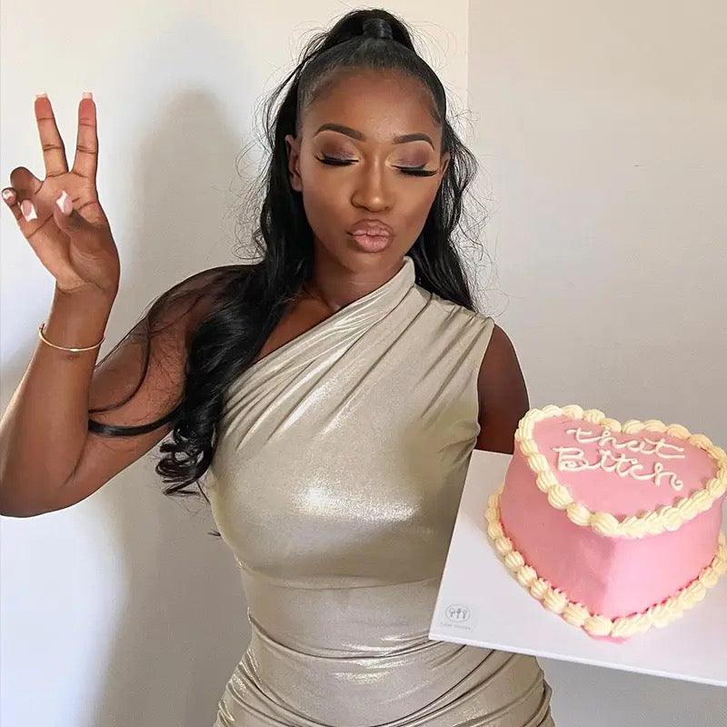Metallic One Shoulder Party Dress - Metallic Champagne