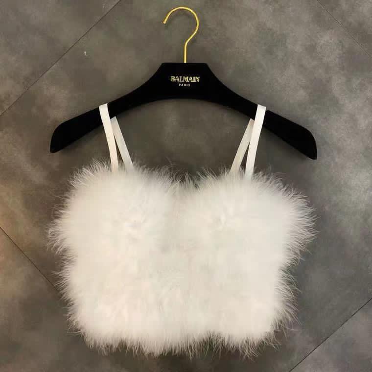 Faux Fur Bustier Tops - White