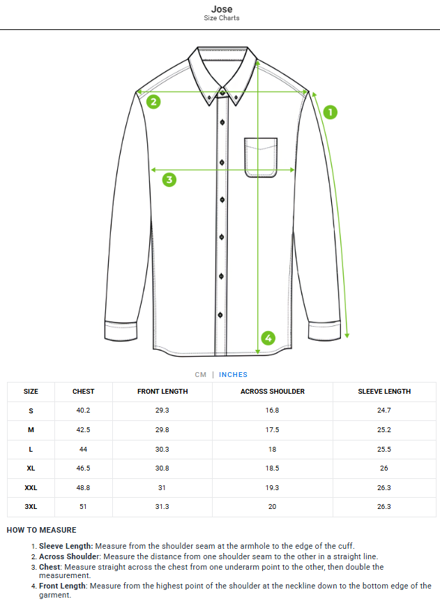 Size chart - product:jose