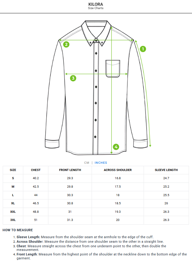 Size chart - product:kilora