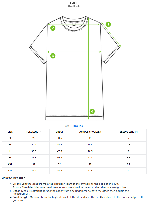 Size chart - product:lage