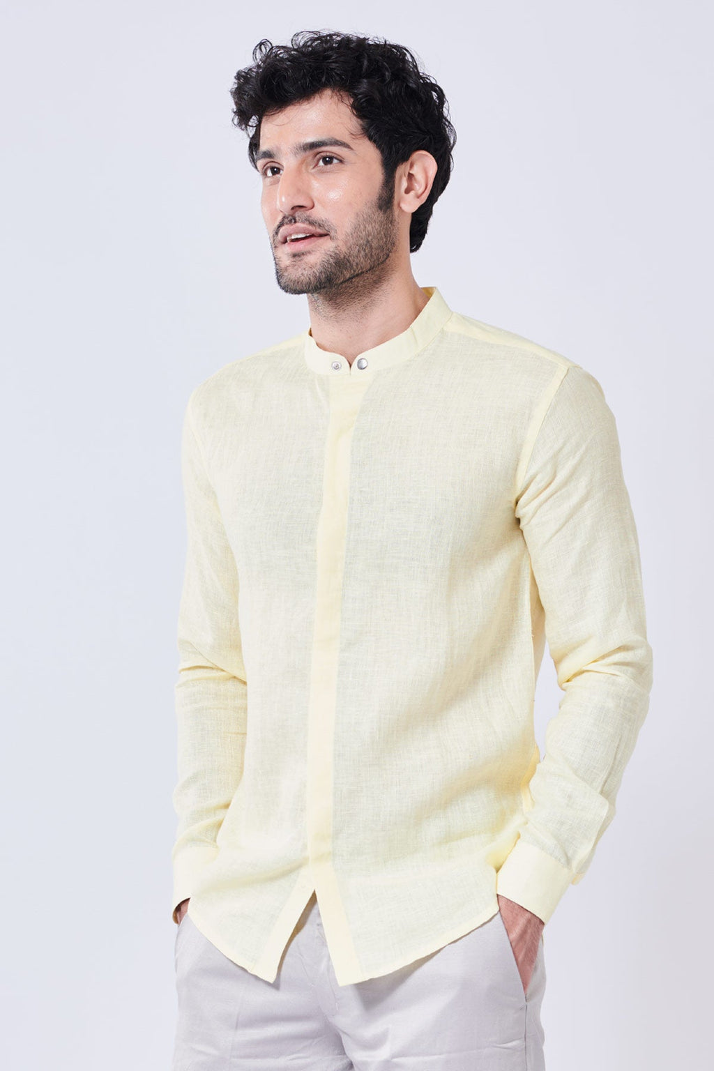 Pastel Yellow 100% Pure Linen Shirt - Regular fit