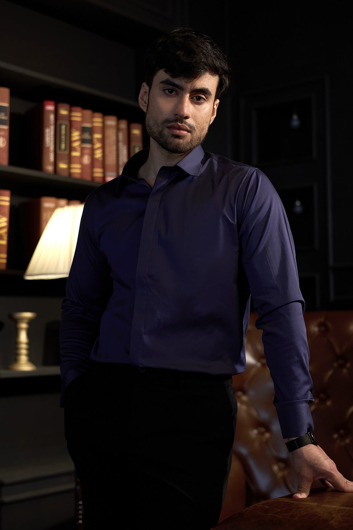 Navy 2 way stretchable Elite shirt - Regular fit