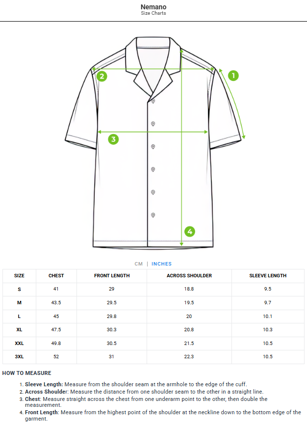 Size chart - product:nemano