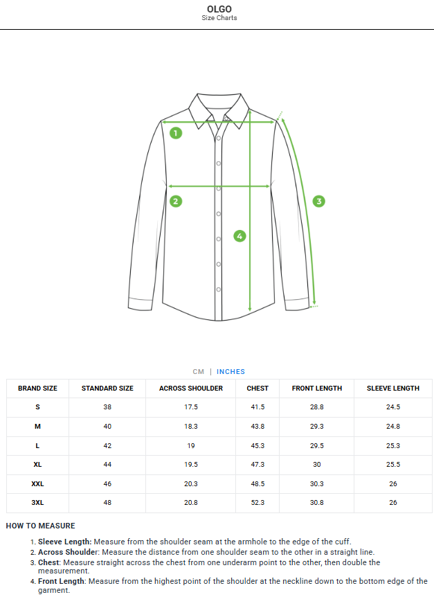 Size chart - product:olgo