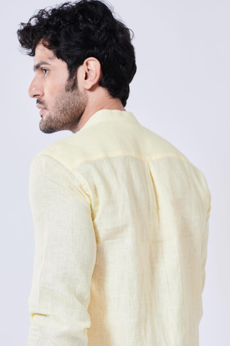 Pastel Yellow 100% Pure Linen Shirt - Regular fit