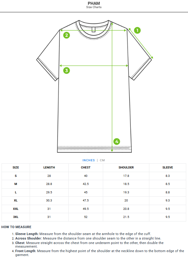 Size chart - product:pham