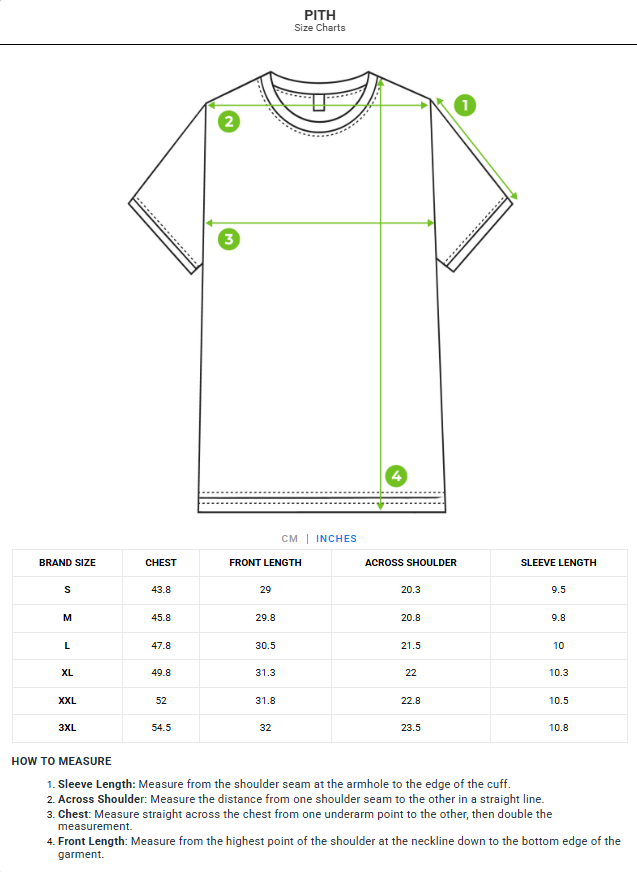 Size chart - product:pith