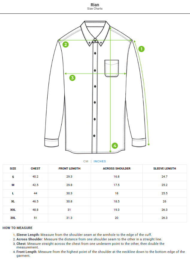 Size chart - product:rian