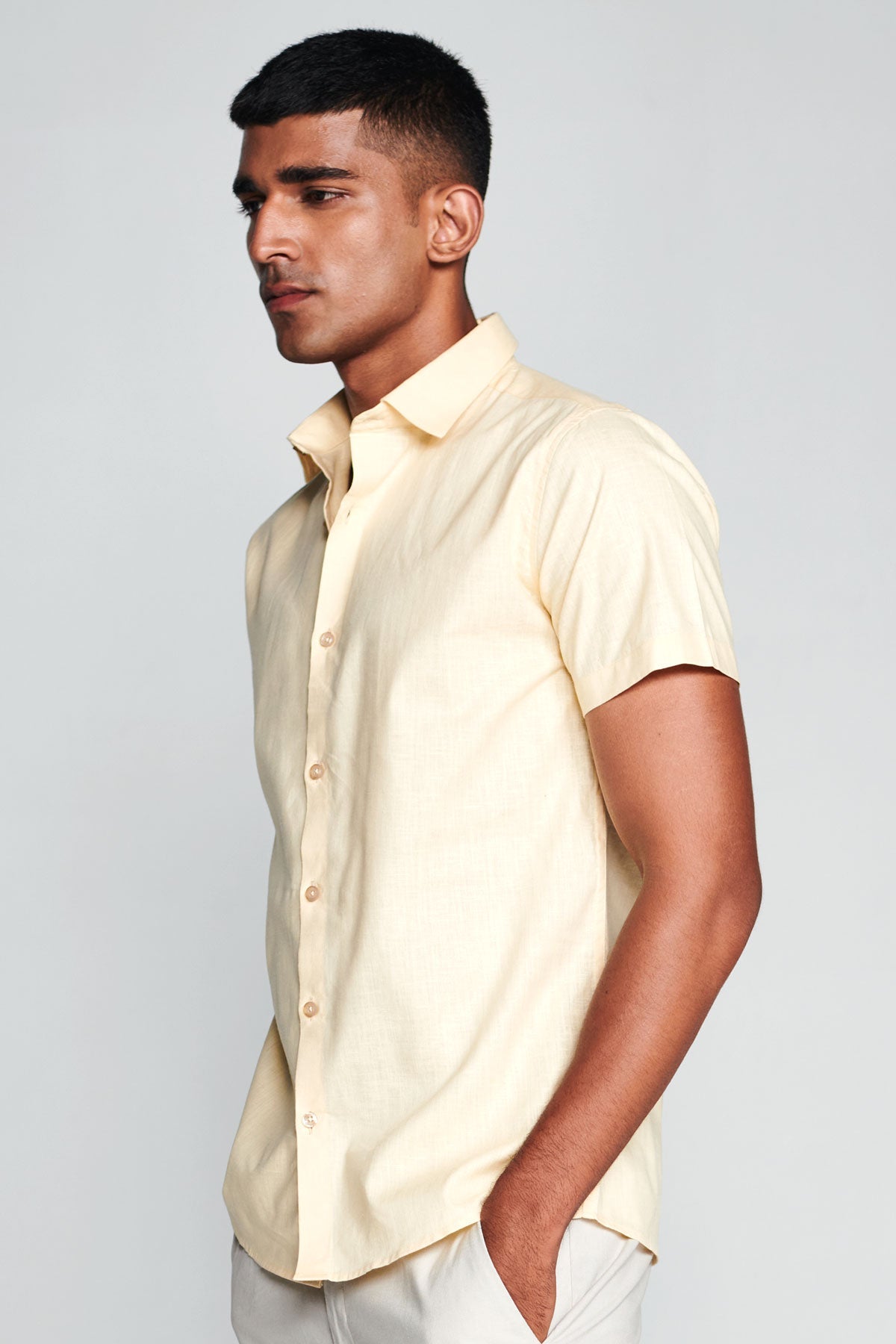 Soft Yellow Half Sleeves Cotton Linen Shirt - Regular fit