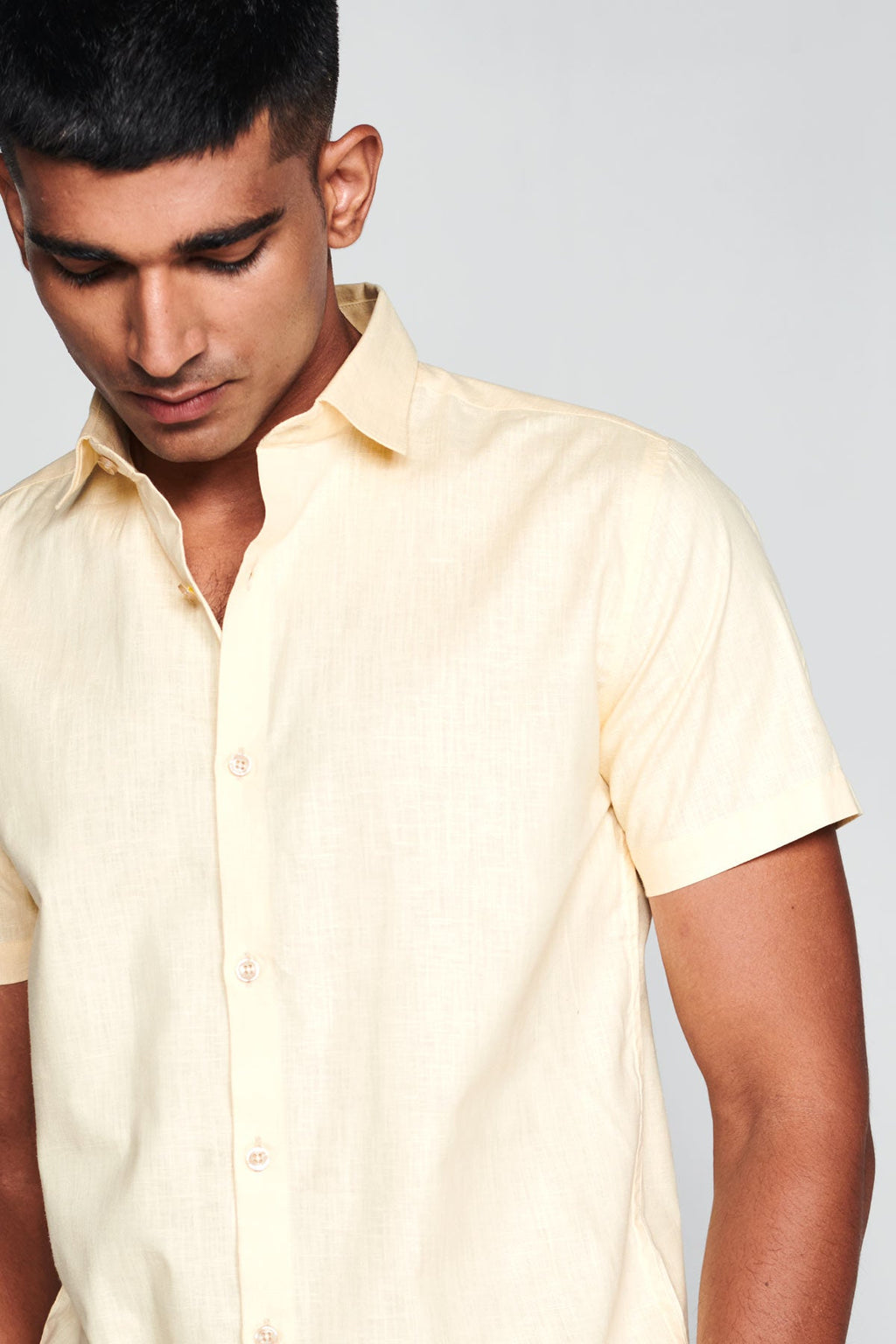 Soft Yellow Half Sleeves Cotton Linen Shirt - Regular fit