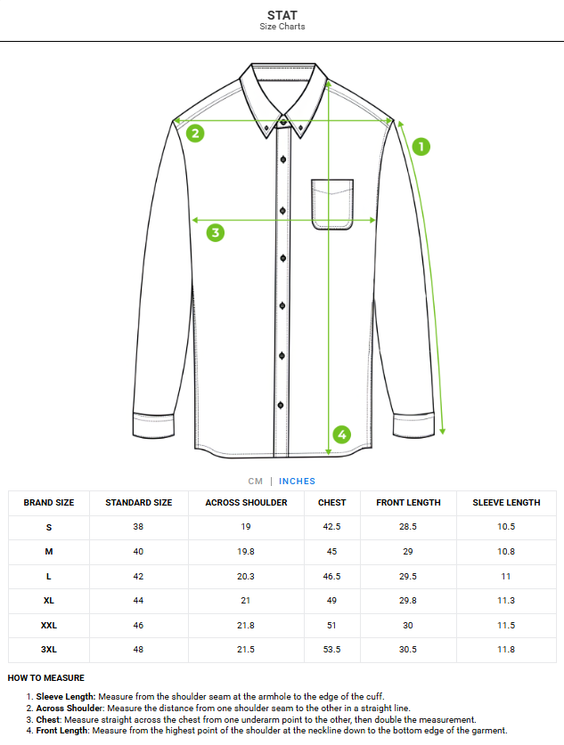 Size chart - product:stat