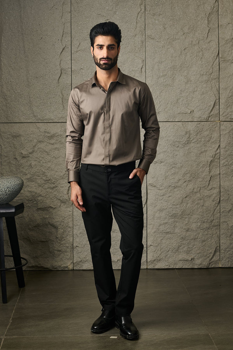 Stormy Grey 2 way stretchable Elite Shirt - Regular fit