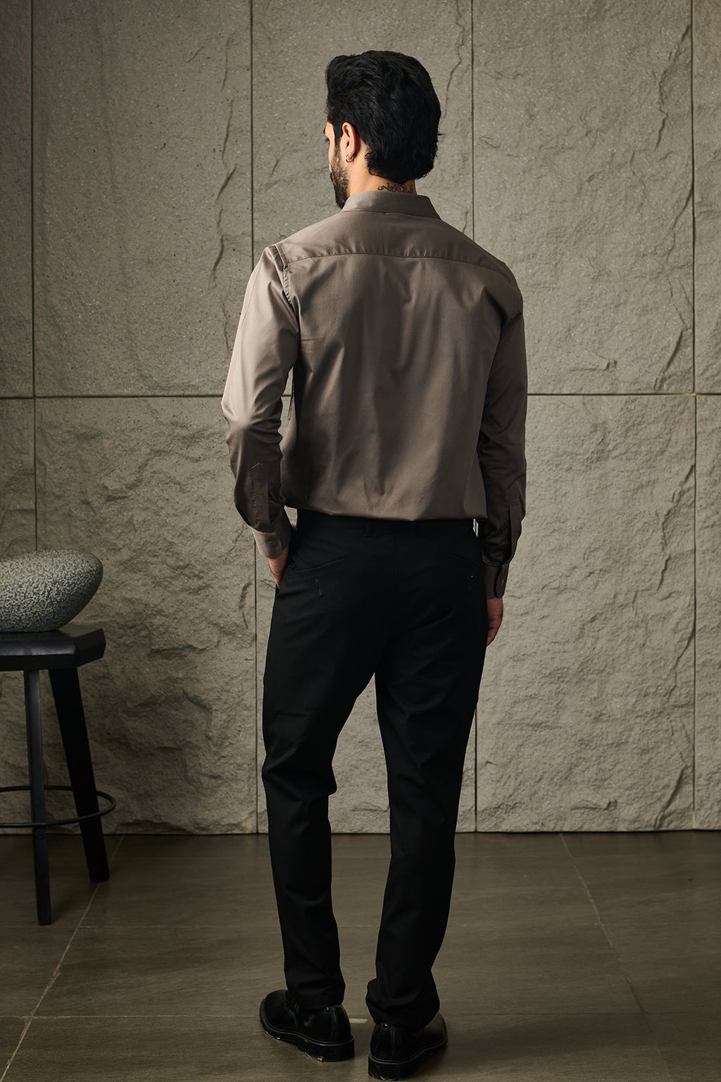 Stormy Grey 2 way stretchable Elite Shirt - Regular fit