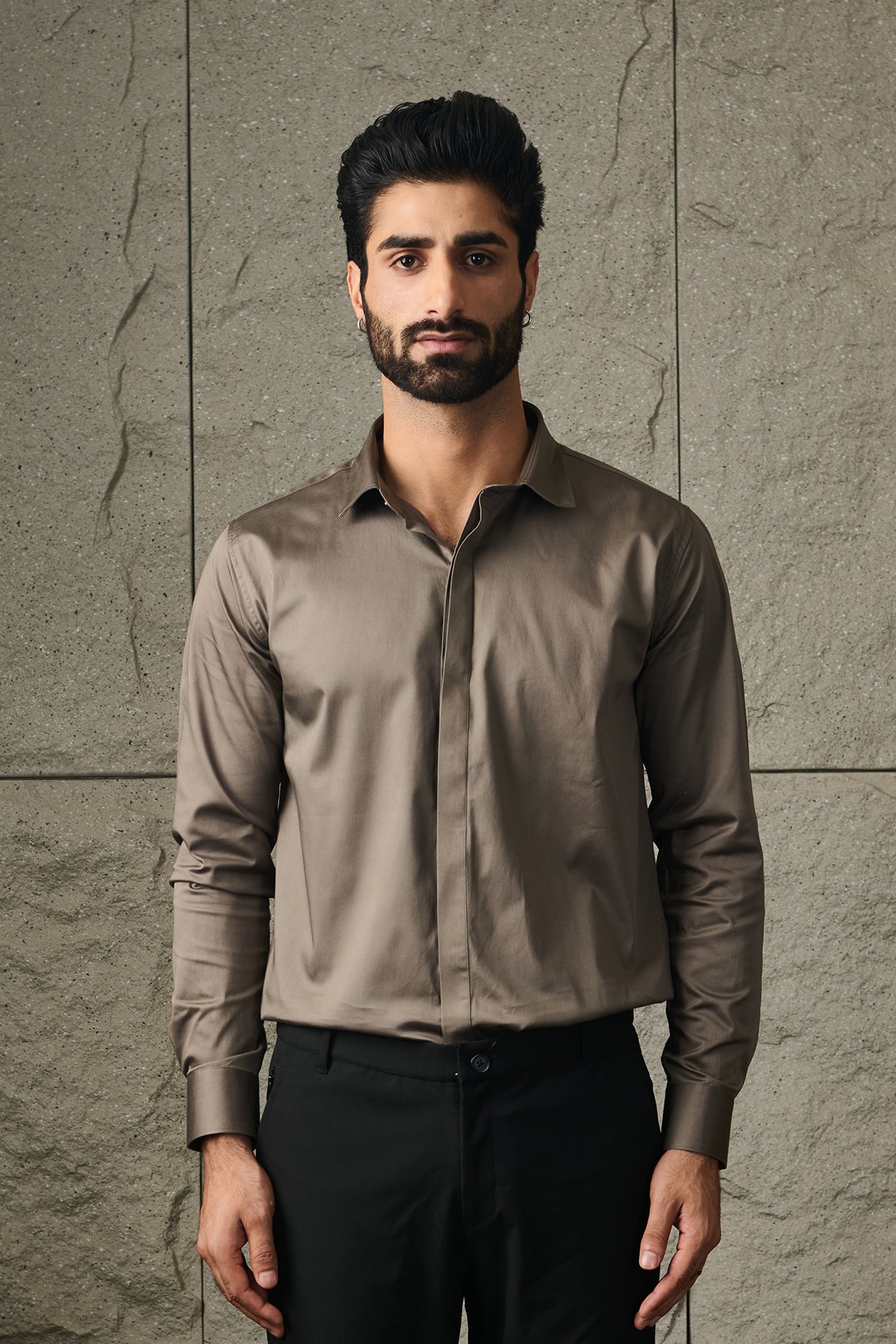 Stormy Grey 2 way stretchable Elite Shirt - Regular fit