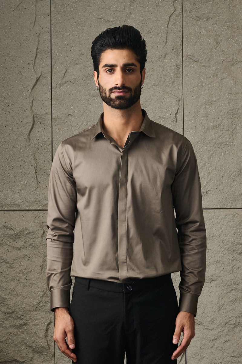 Stormy Grey 2 way stretchable Elite Shirt - Regular fit