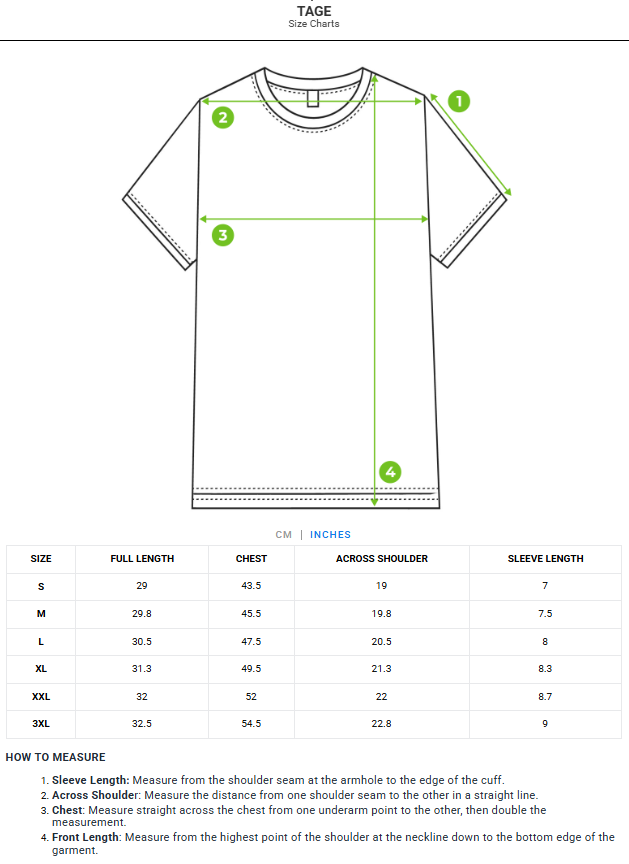 Size chart - product:tage