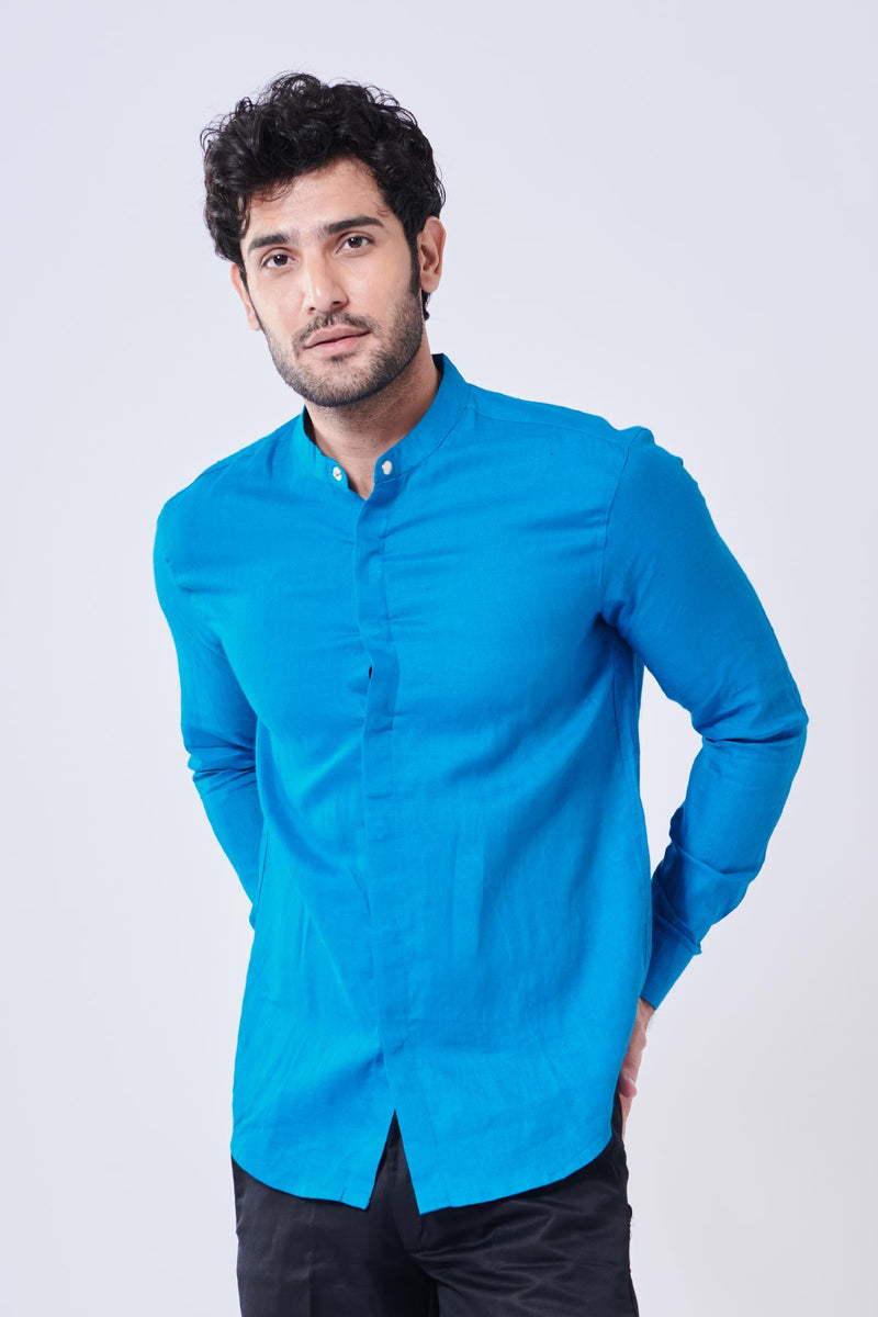 Turkish Blue 100% Pure Linen Shirt - Regular fit