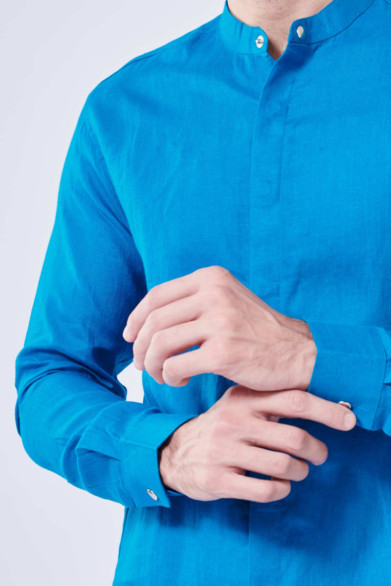 Turkish Blue 100% Pure Linen Shirt - Regular fit