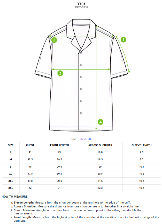 Size chart - product:yana